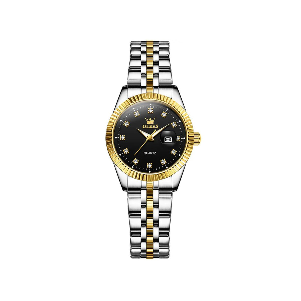 OLEVS 5526 High Quality Luxury Quartz Woman Watch- Silver Black