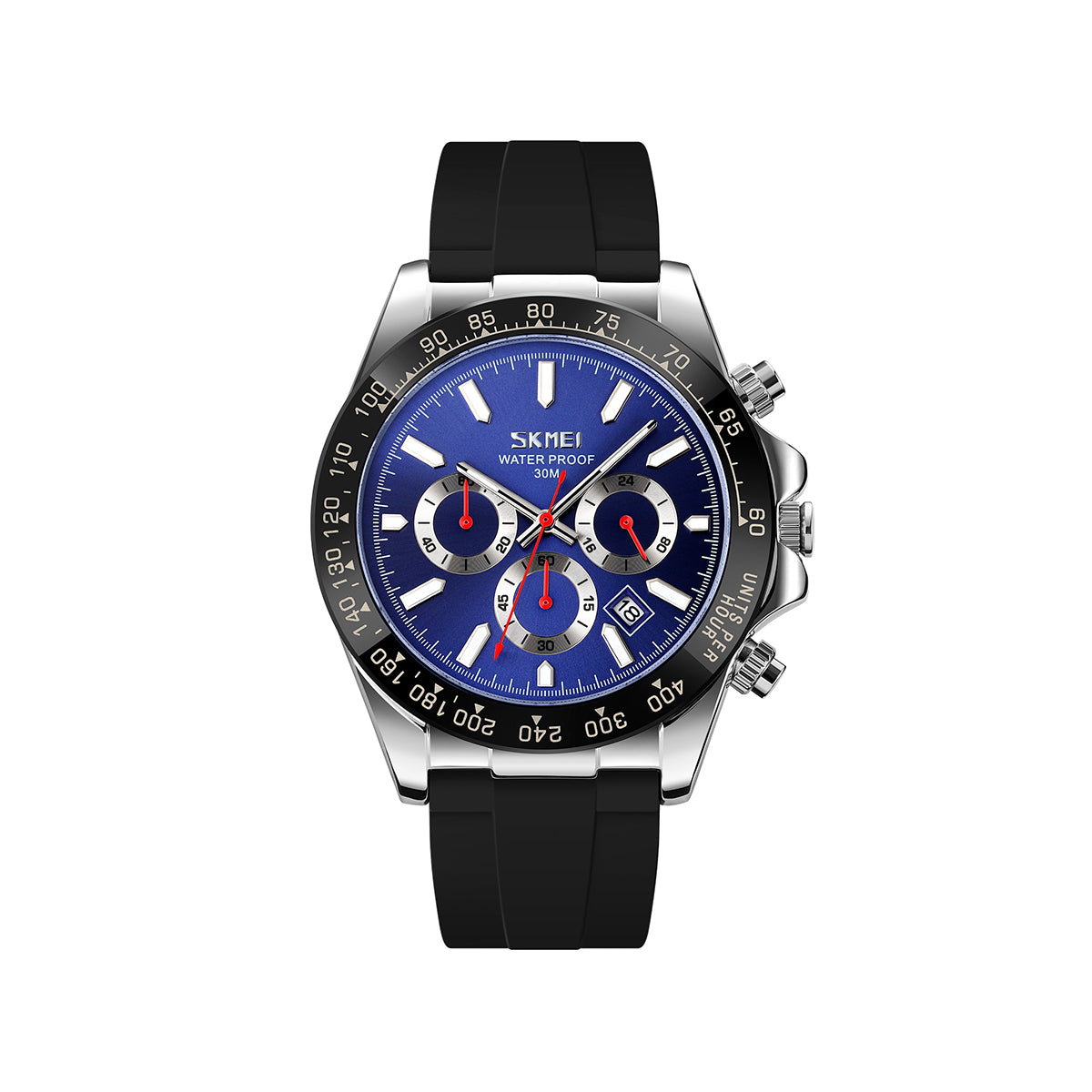 SKMEI 9275 Men’s Business Chronograph Date Display Silicon Strap Quartz watch- Black & Blue