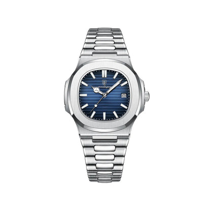 Poedagar 613 Business Quartz Luxury Stainless Steel Luminous Watch for Men- Silver Blue