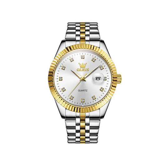 OLEVS 5526 High Quality Luxury Quartz Men's Watch- Silver & Gold
