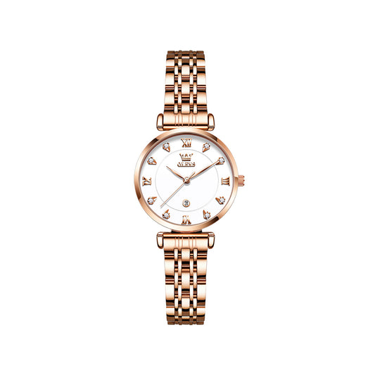 OLEVS 5866 Luxury Fashion Quartz watch for women- Rose Gold & white