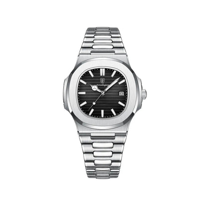 Poedagar 613 Business Quartz Luxury Stainless Steel Luminous Watch for Men- Silver Black