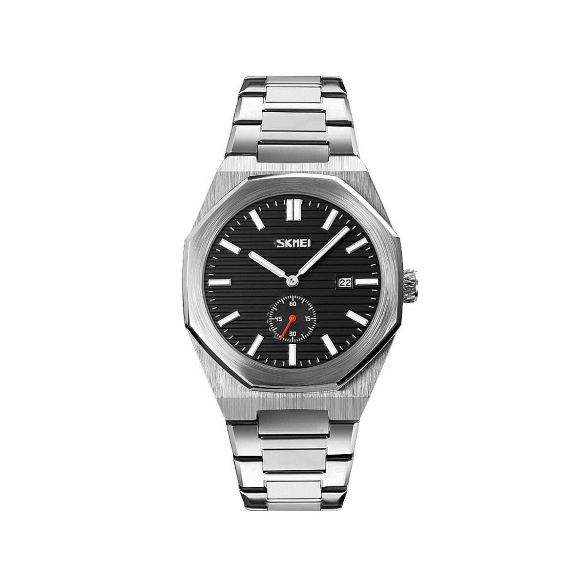 SKMEI 9262 Stainless Steel Band quartz Business Watch For Men's- Silver & Black