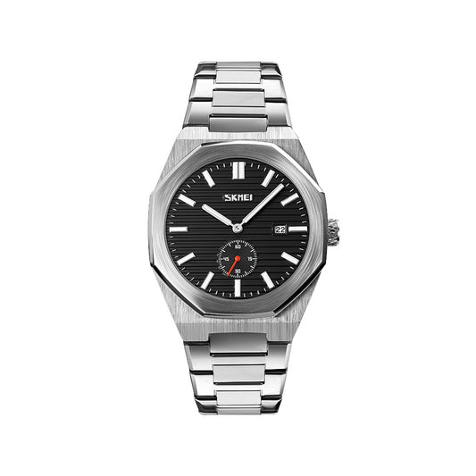 SKMEI 9262 Stainless Steel Band quartz Business Watch For Men's- Silver & Black