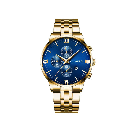 Cuena 6011 Stainless Steel chronograph Analog luminous Men's Watch- Gold Blue