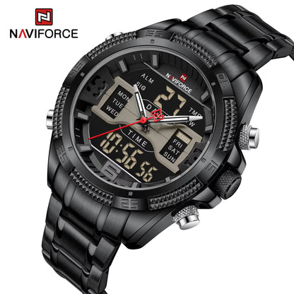 NAVIFORCE 9201 Stainless Steel Dual Time Men's Watch-Black