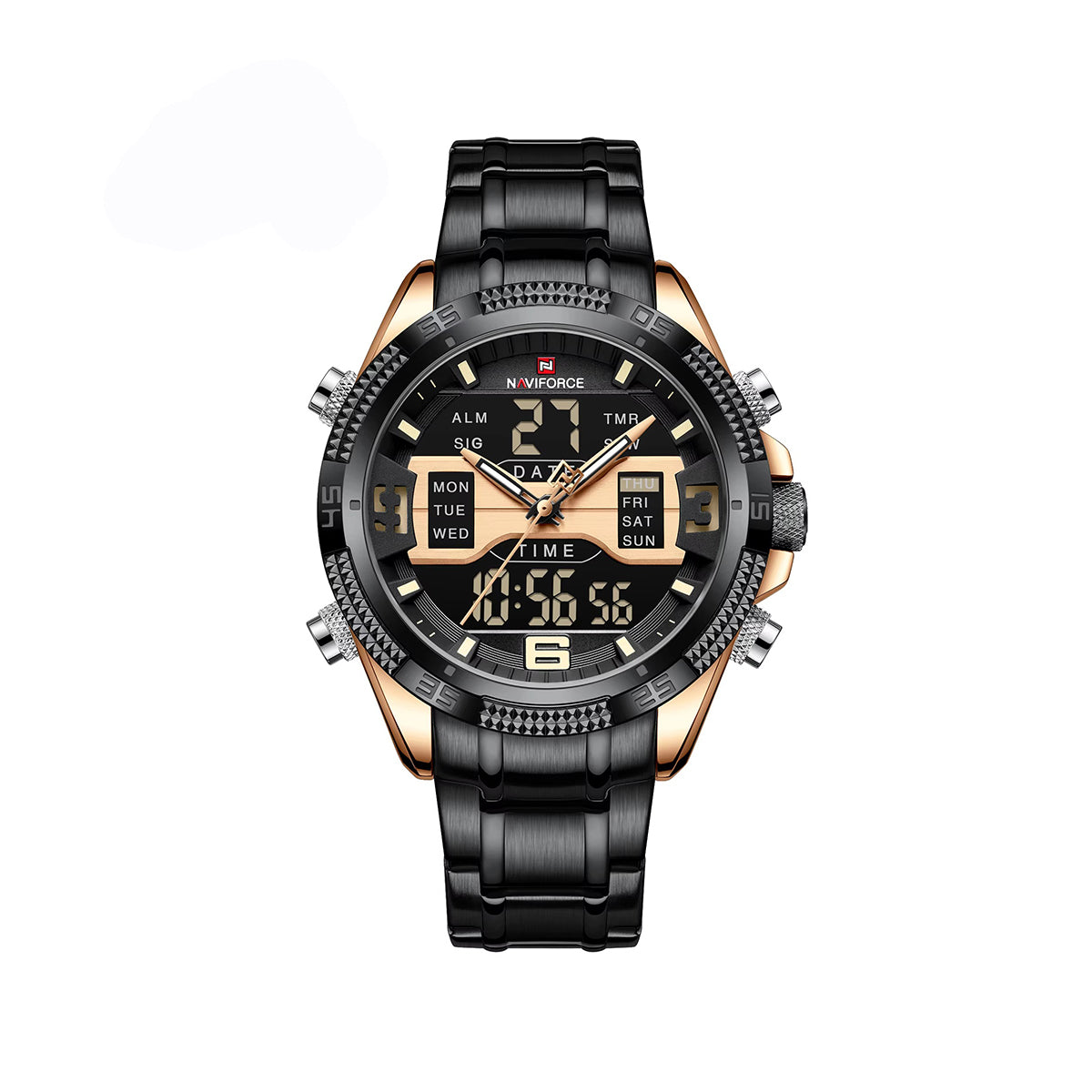NAVIFORCE 9201 Stainless Steel Dual Time Men's Watch-Rose Black