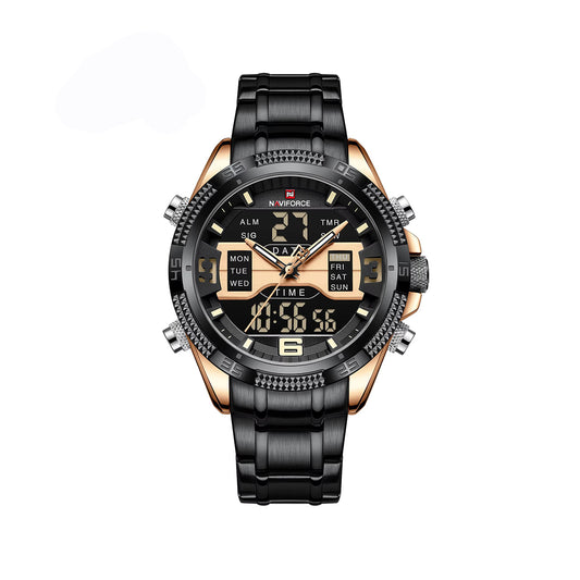 NAVIFORCE 9201 Stainless Steel Dual Time Men's Watch-Rose Black