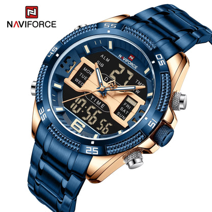 NAVIFORCE 9201 Stainless Steel Dual Time Men's Watch-Rose Blue