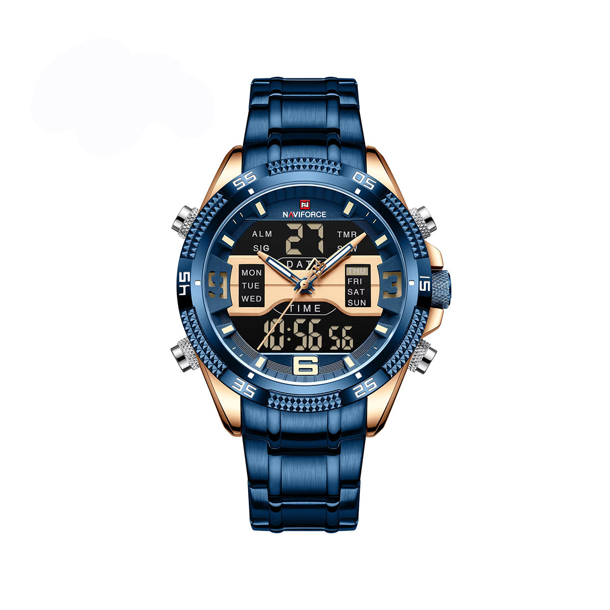 NAVIFORCE 9201 Stainless Steel Dual Time Men's Watch-Rose Blue