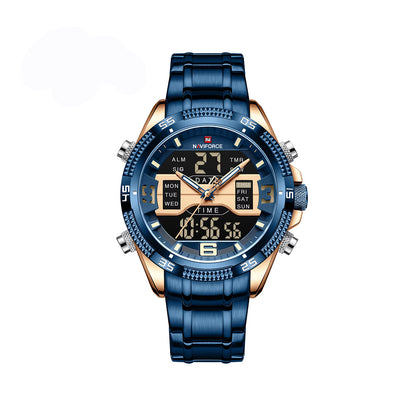 NAVIFORCE 9201 Stainless Steel Dual Time Men's Watch-Rose Blue