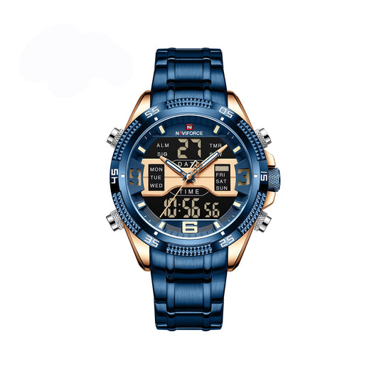 NAVIFORCE 9201 Stainless Steel Dual Time Men's Watch-Rose Blue