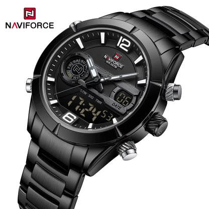 NAVIFORCE 9232 Stainless Steel Dual Time Men's Watch-Black