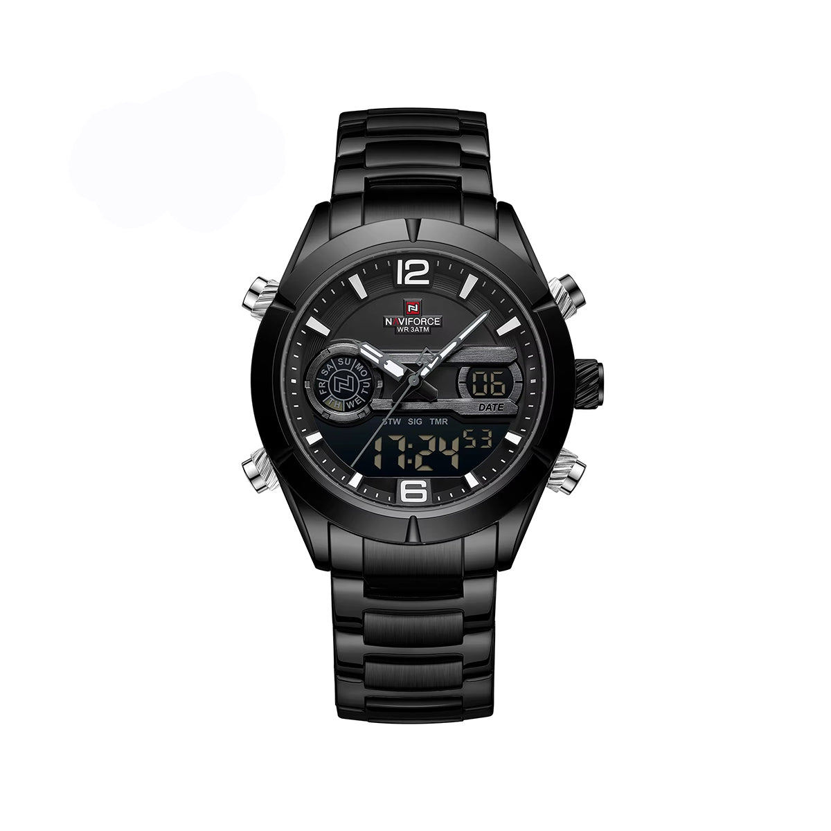 NAVIFORCE 9232 Stainless Steel Dual Time Men's Watch-Black