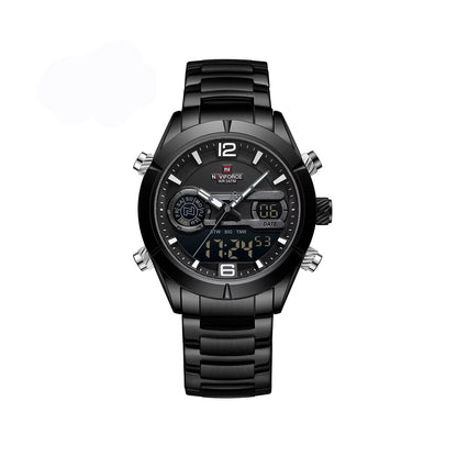 NAVIFORCE 9232 Stainless Steel Dual Time Men's Watch-Black