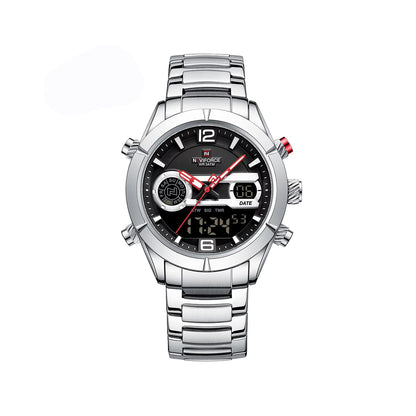 NAVIFORCE 9232 Stainless Steel Dual Time Men's Watch-Silver Black