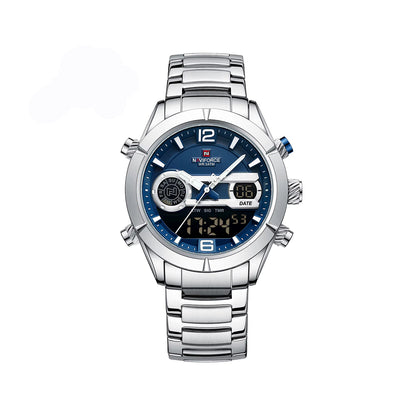 NAVIFORCE 9232 Stainless Steel Dual Time Men's Watch-Silver Blue