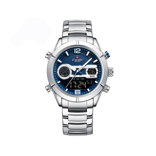 NAVIFORCE 9232 Stainless Steel Dual Time Men's Watch-Silver Blue