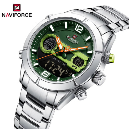 NAVIFORCE 9232 Stainless Steel Dual Time Men's Watch-Silver Green