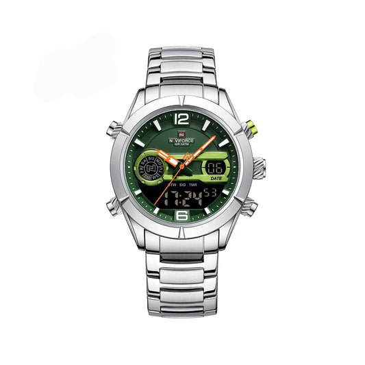 NAVIFORCE 9232 Stainless Steel Dual Time Men's Watch-Silver Green