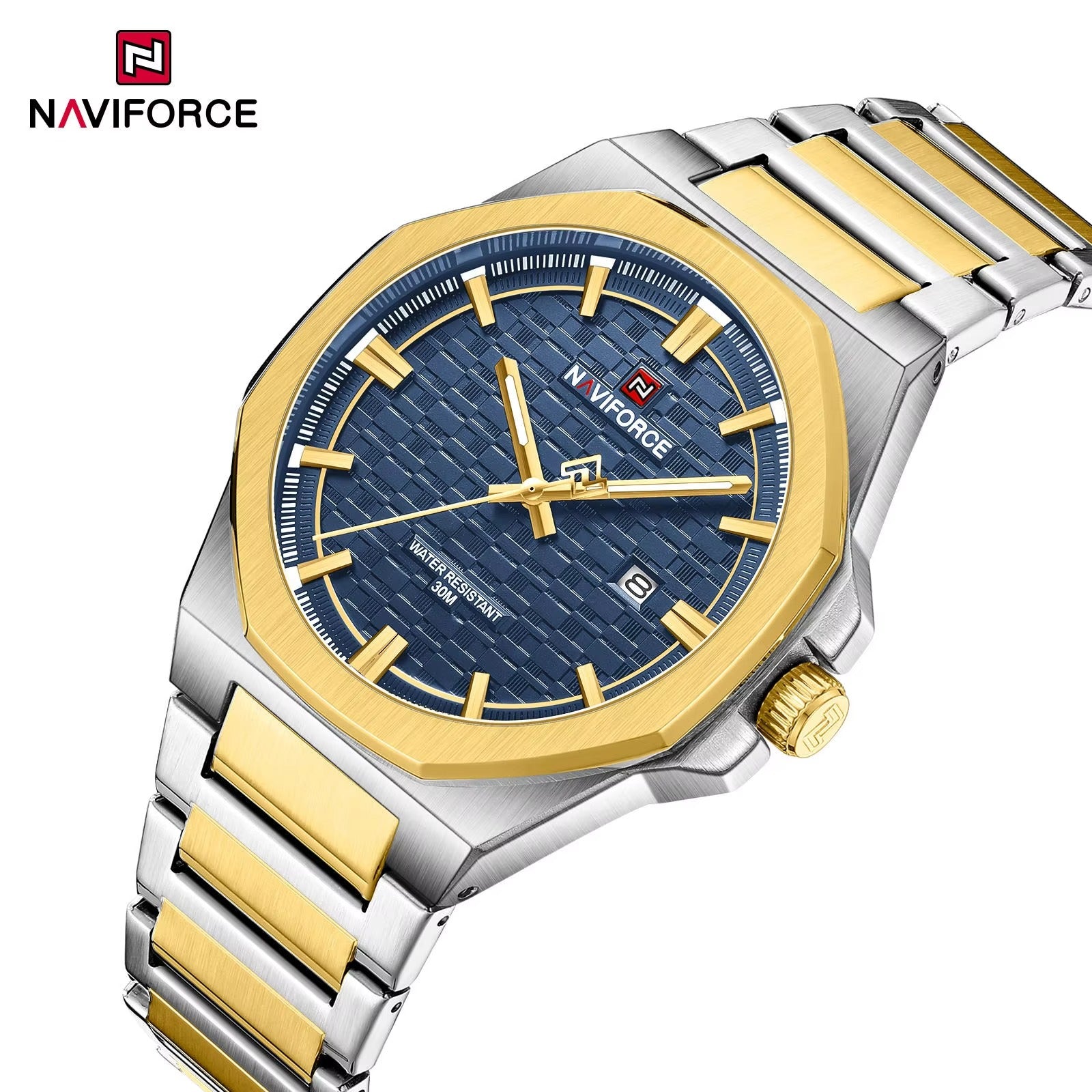 NAVIFORCE 9238 Elegant Stainless Steel Men's Watch-Gold Blue