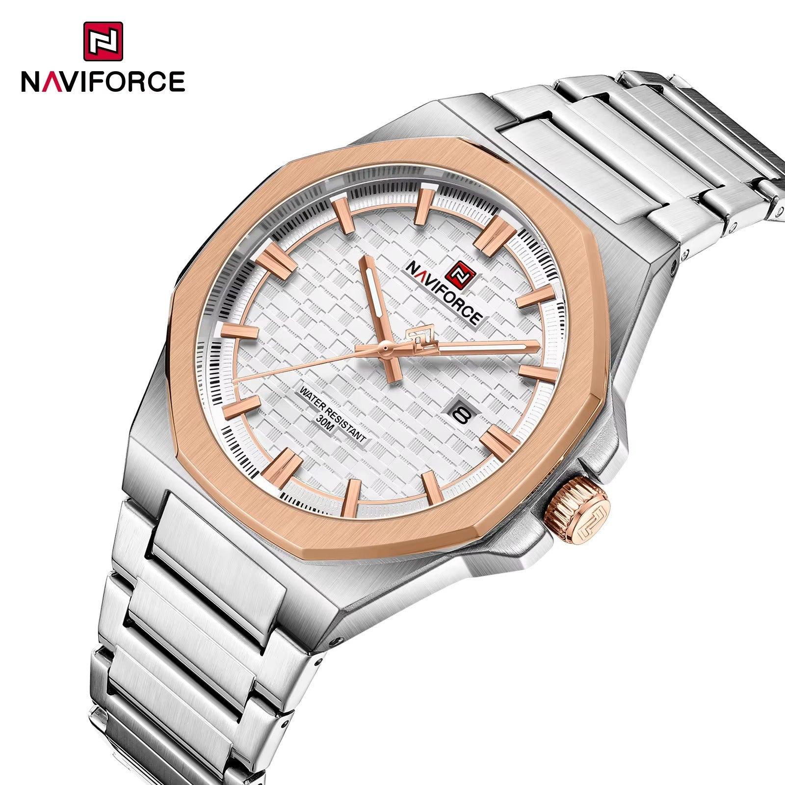 NAVIFORCE 9238 Elegant Stainless Steel Men's Watch-Silver Rose