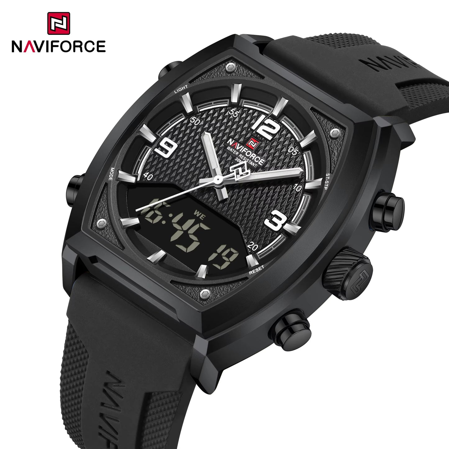 NAVIFORCE 9242 Silicon Belt Dual Time Men's Watch-Black