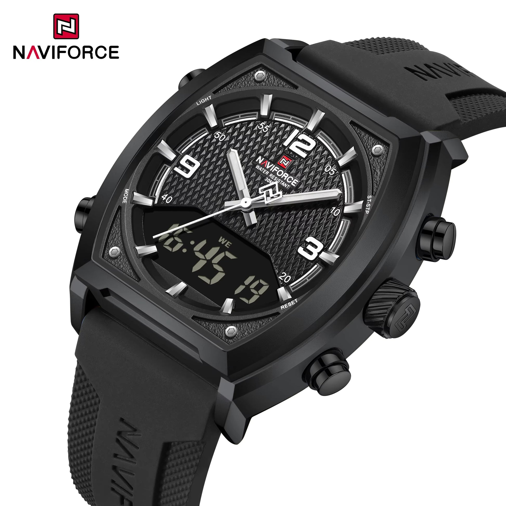 NAVIFORCE 9242 Silicon Belt Dual Time Men's Watch-Black