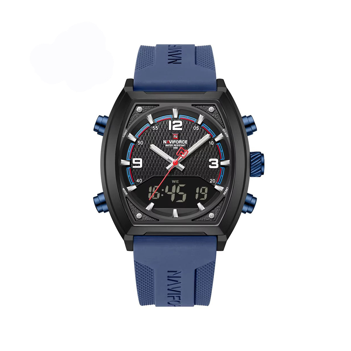 NAVIFORCE 9242 Silicon Belt Dual Time Men's Watch-Black Blue