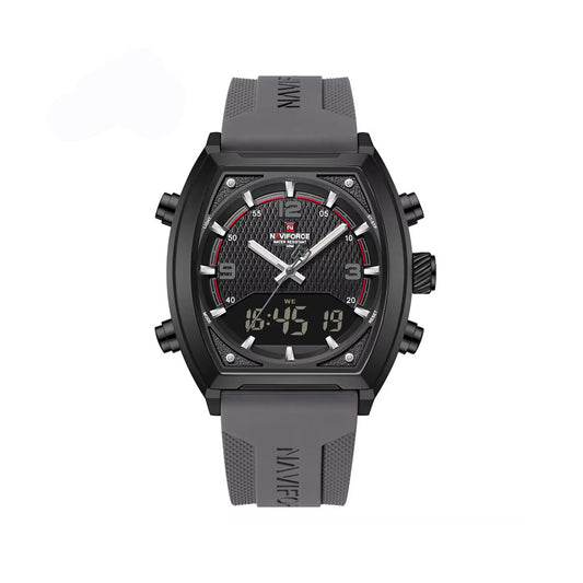 NAVIFORCE 9242 Silicon Belt Dual Time Men’s Watch- Grey