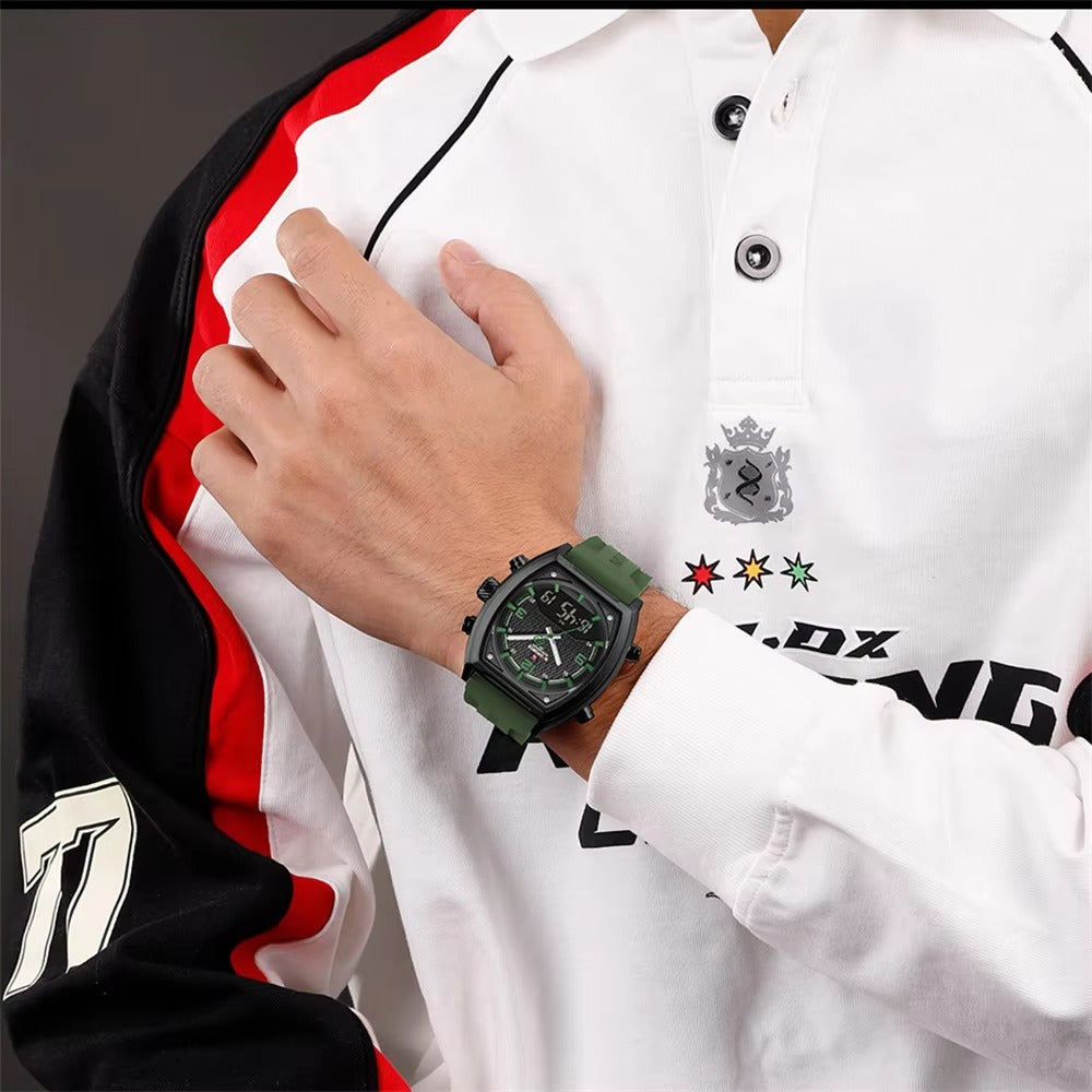 NAVIFORCE 9242 Silicon Belt Dual Time Men's Watch-Black Green