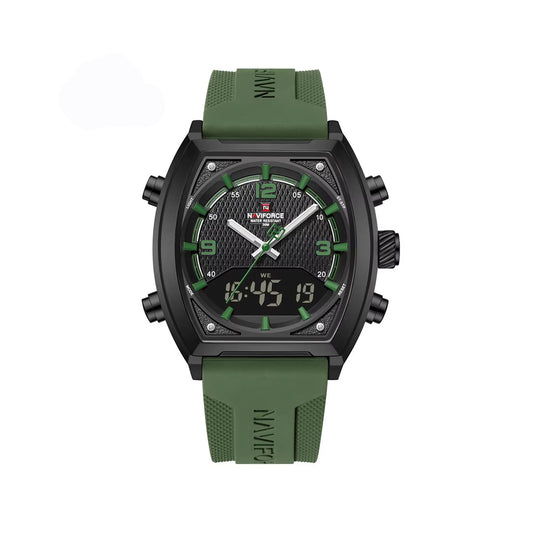 NAVIFORCE 9242 Silicon Belt Dual Time Men's Watch-Black Green