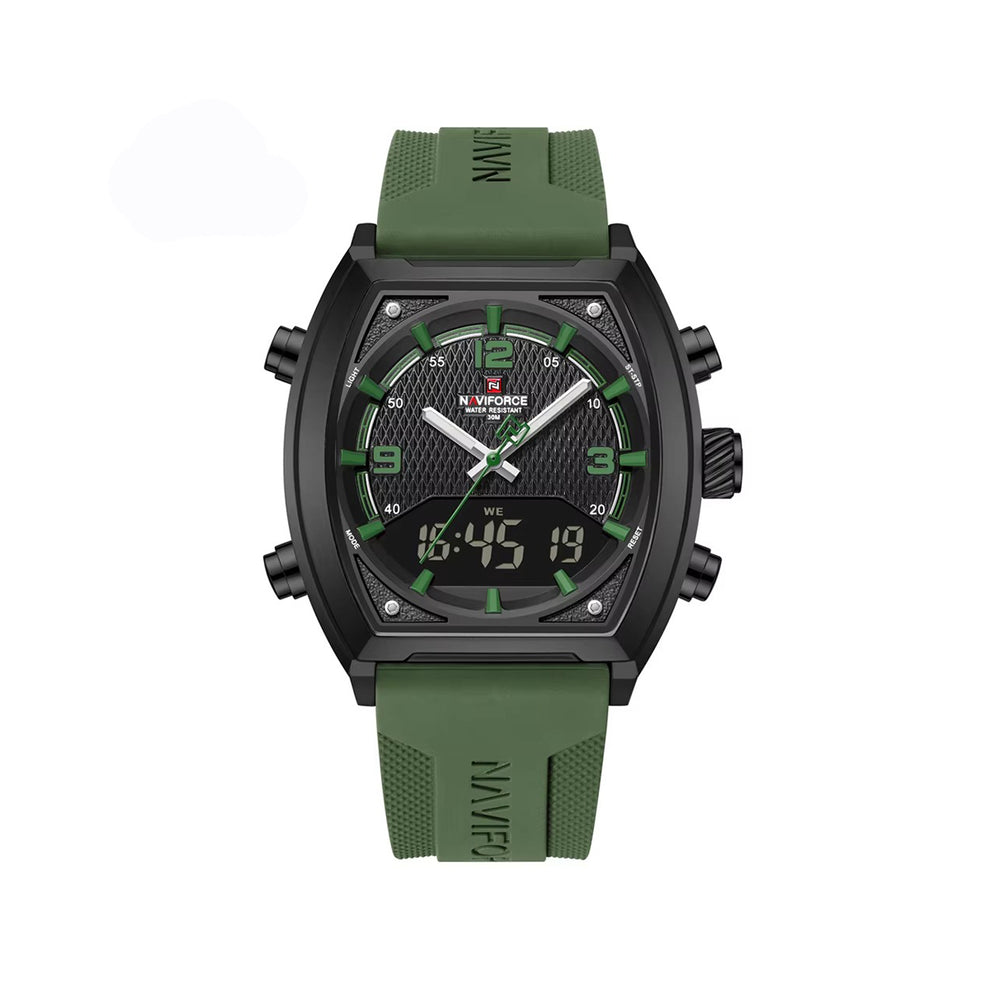 NAVIFORCE 9242 Silicon Belt Dual Time Men's Watch-Black Green – Timecliq