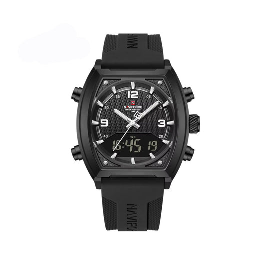 NAVIFORCE 9242 Silicon Belt Dual Time Men’s Watch- Black