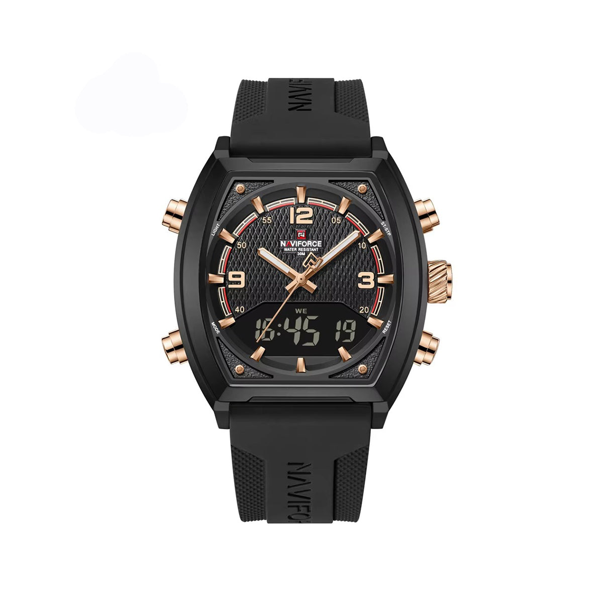 NAVIFORCE 9242 Silicon Belt Dual Time Men's Watch-Rose Black