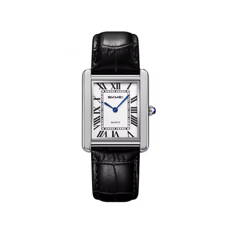 SKMEI 2687 Men’s Leather Strap Quartz Watch - Black White Dial
