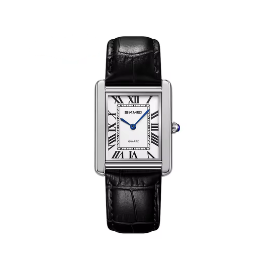 SKMEI 2687 Men’s Leather Strap Quartz Watch - Black White Dial