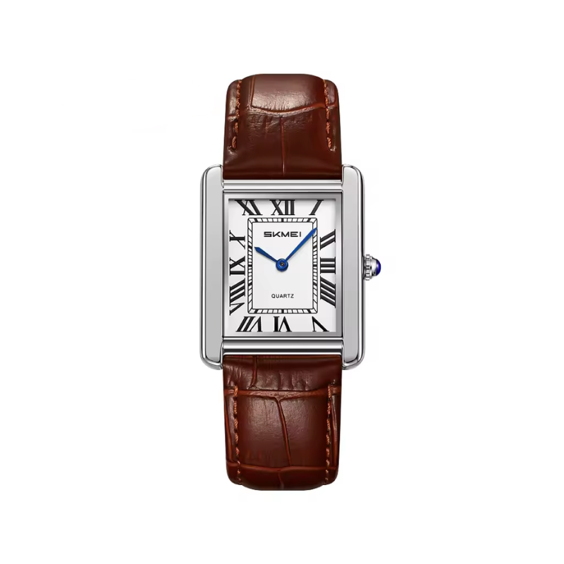 SKMEI 2687 Men’s Leather Strap Quartz Watch - Brown White Dial