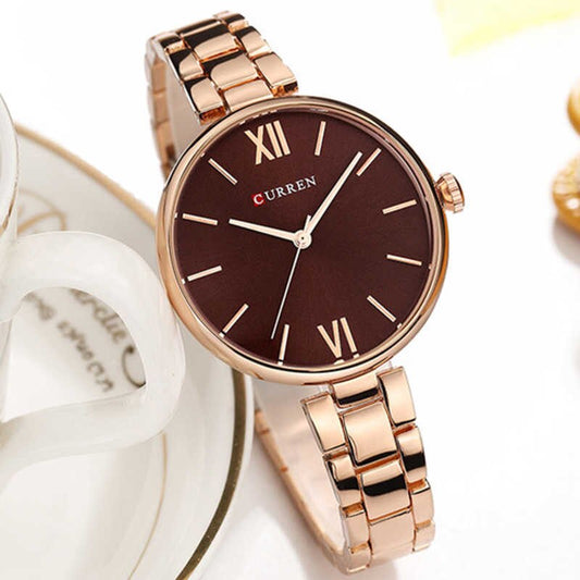 CURREN 9017 Luxury Brand Watch – For Women - Rose Gold & Copper