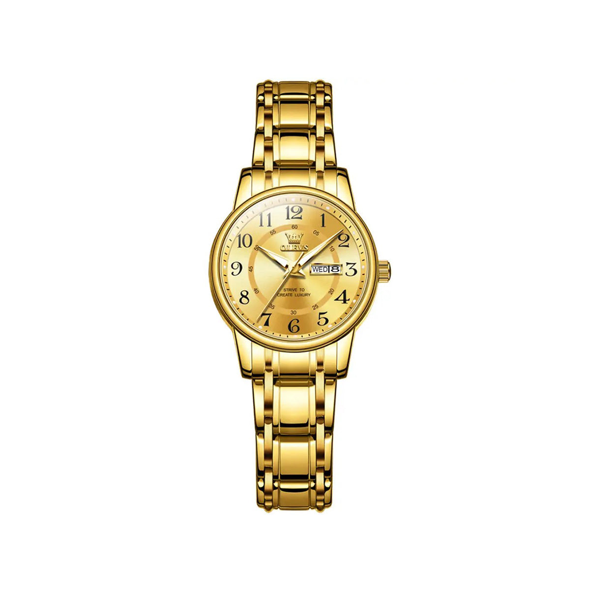 OLEVS 2891 Luminous Steel Strap Day Date Ladies Watch-Gold