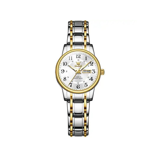 OLEVS 2891 Luminous Steel Strap Day Date Ladies Watch-Silver Gold