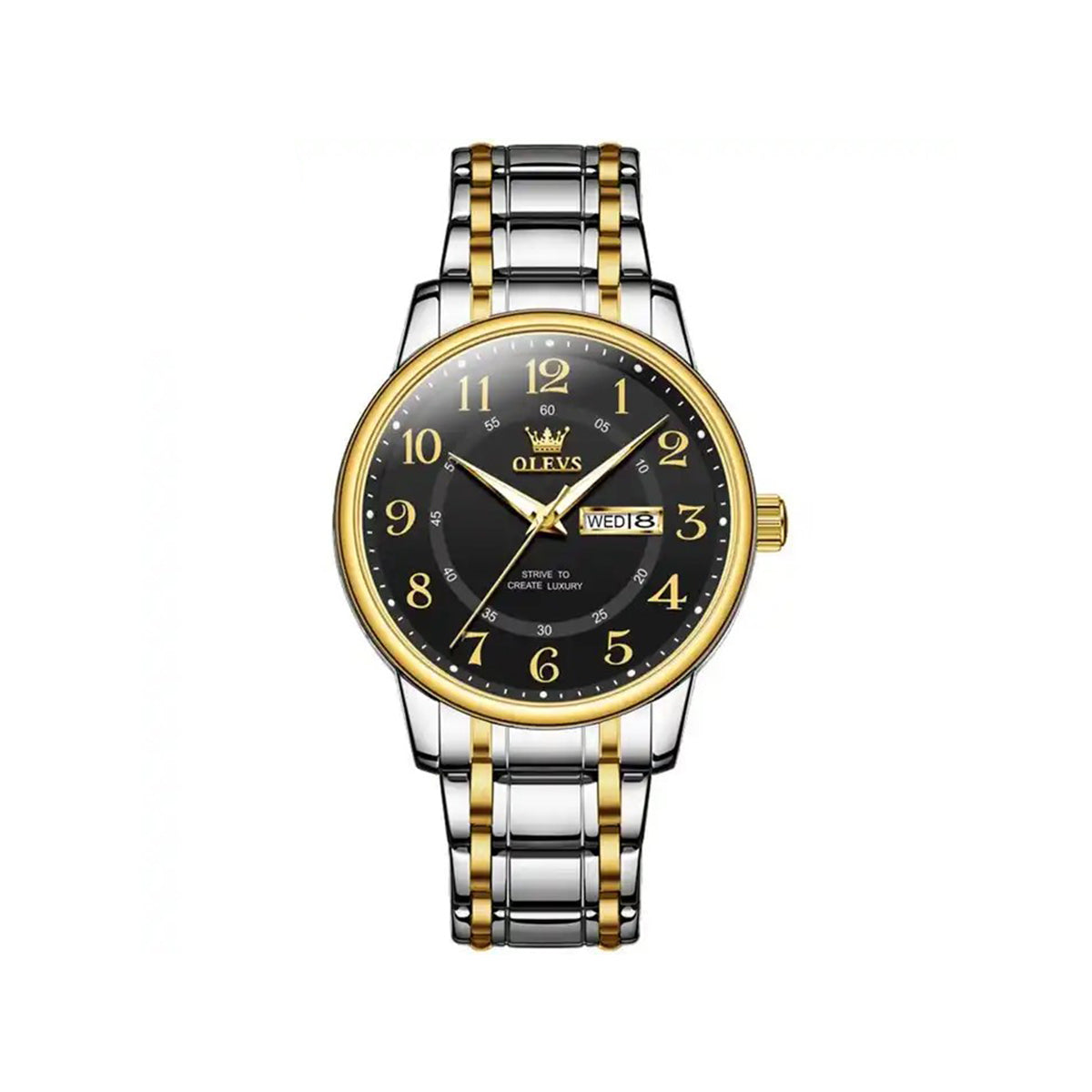 OLEVS 2891 Luminous Steel Strap Day Date Men's Watch-Black Gold