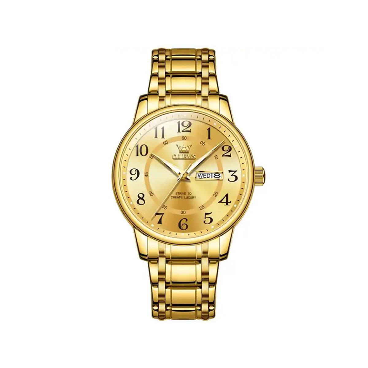 OLEVS 2891 Luminous Steel Strap Day Date Men's Watch-Gold
