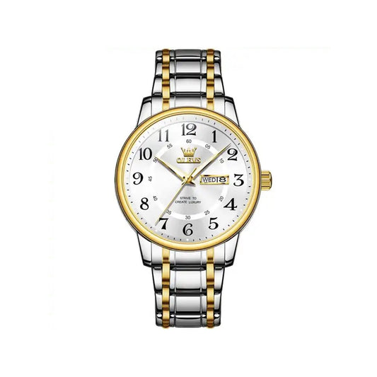 OLEVS 2891 Luminous Steel Strap Day Date Men's Watch-Silver Gold