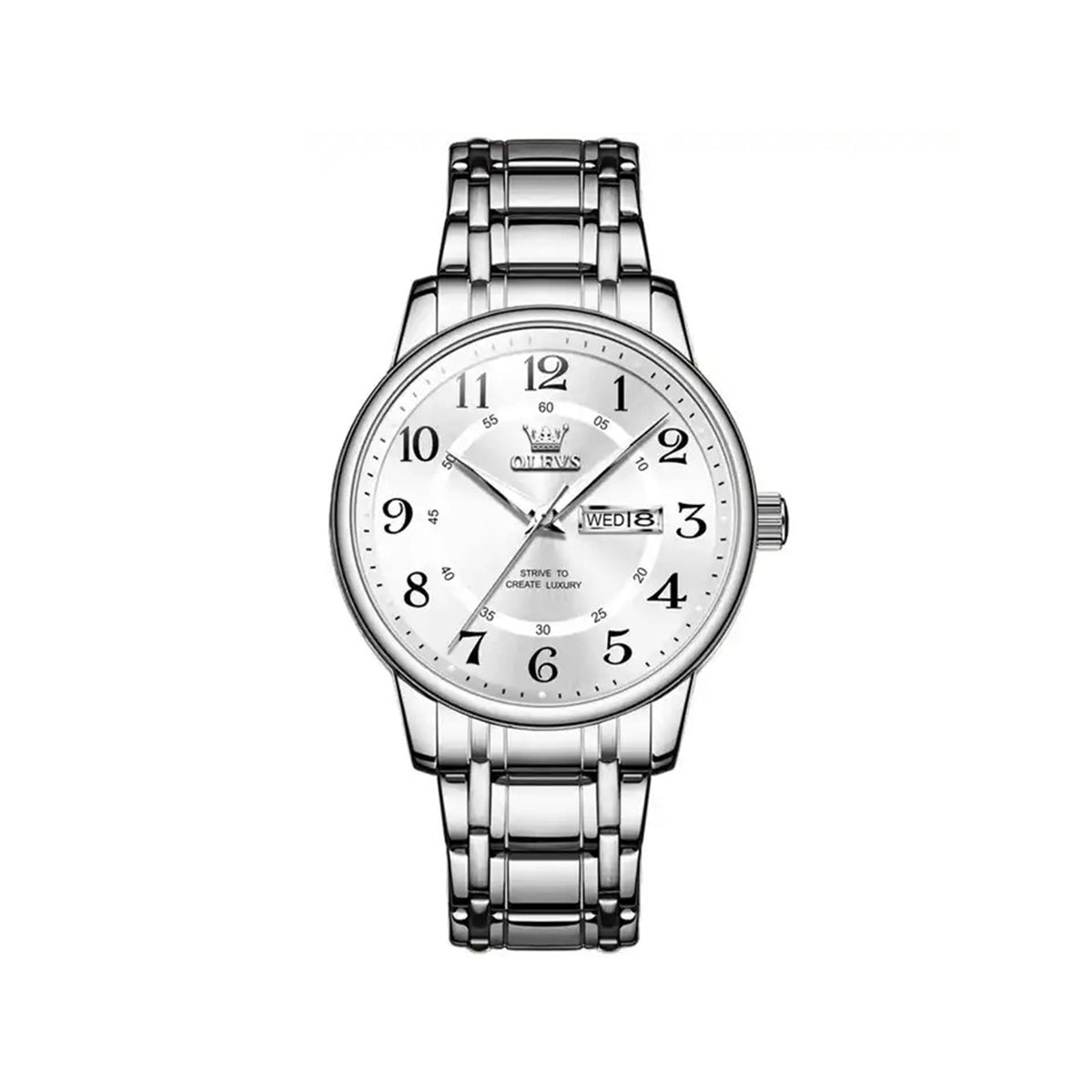 OLEVS 2891 Luminous Steel Strap Day Date Men's Watch-Silver