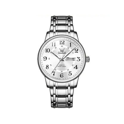 OLEVS 2891 Luminous Steel Strap Day Date Men's Watch-Silver