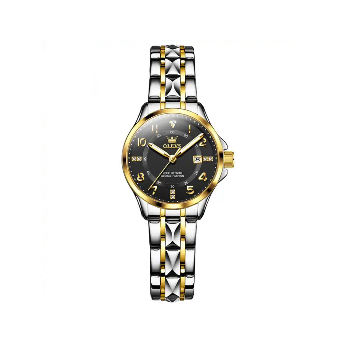 OLEVS 2910 Number Dial Stainless Steel Date Ladies Watch-Black Gold