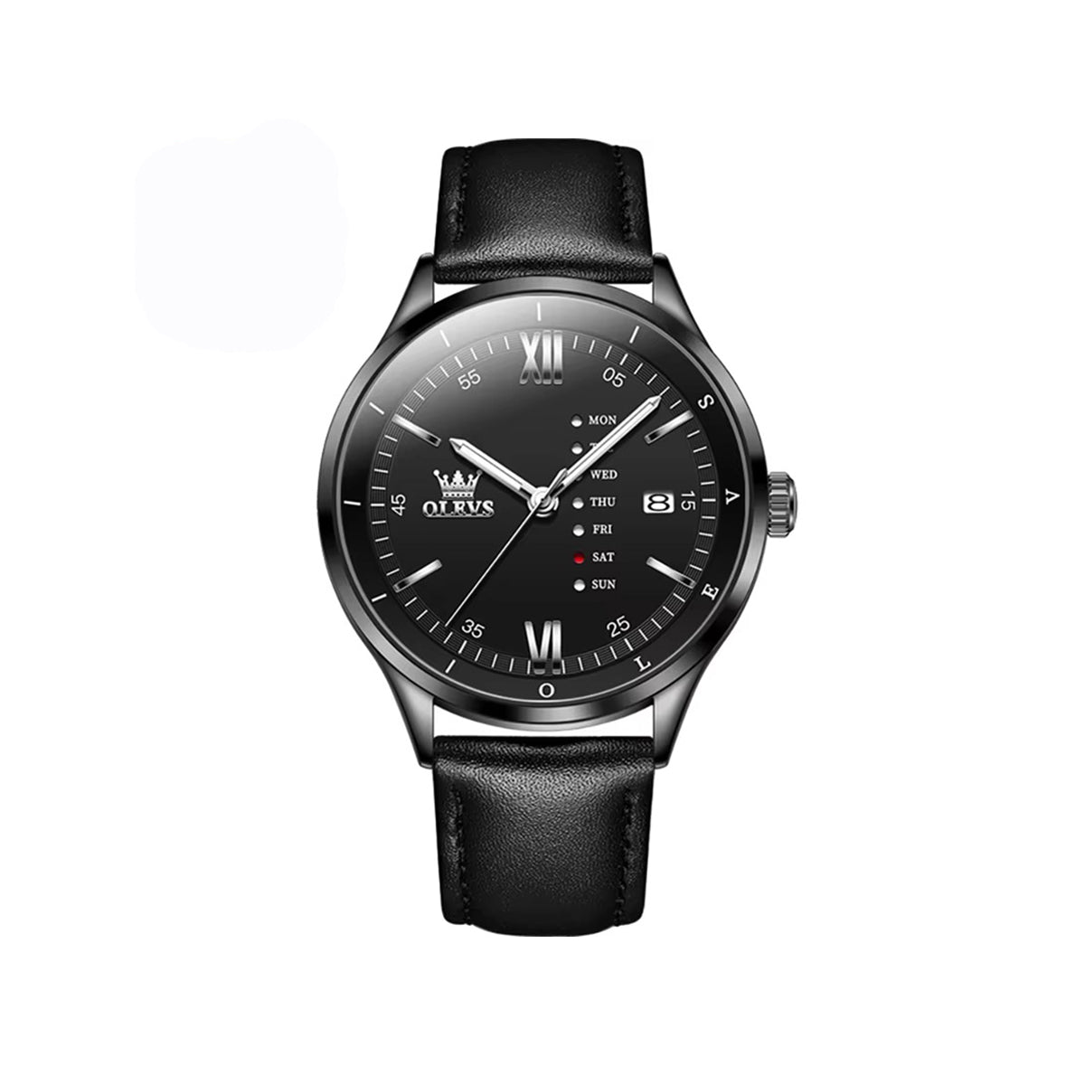 OLEVS 2931 Quartz Leather Strap Calendar Men's Watch-Black