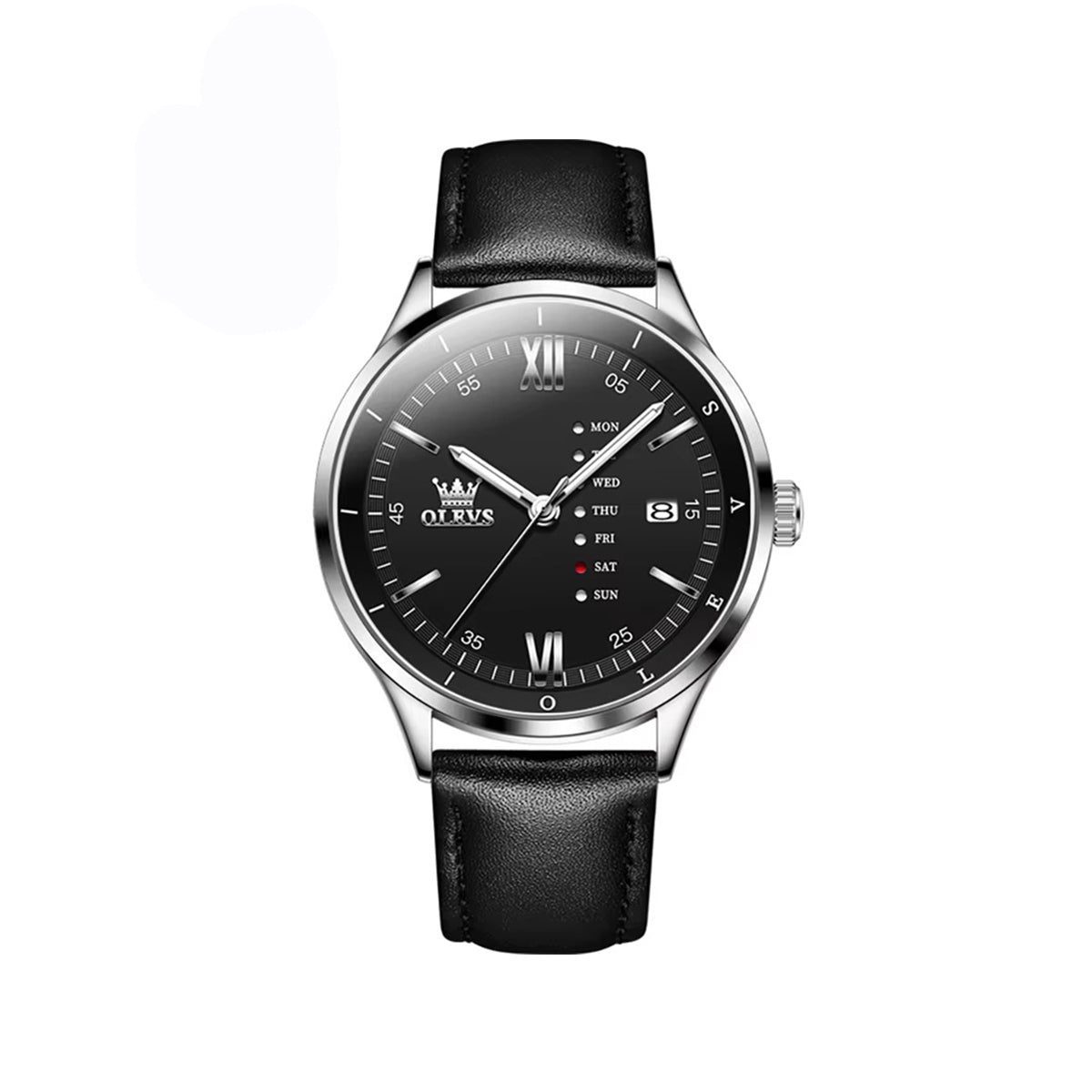 OLEVS 2931 Quartz Leather Strap Calendar Men's Watch-Silver Black