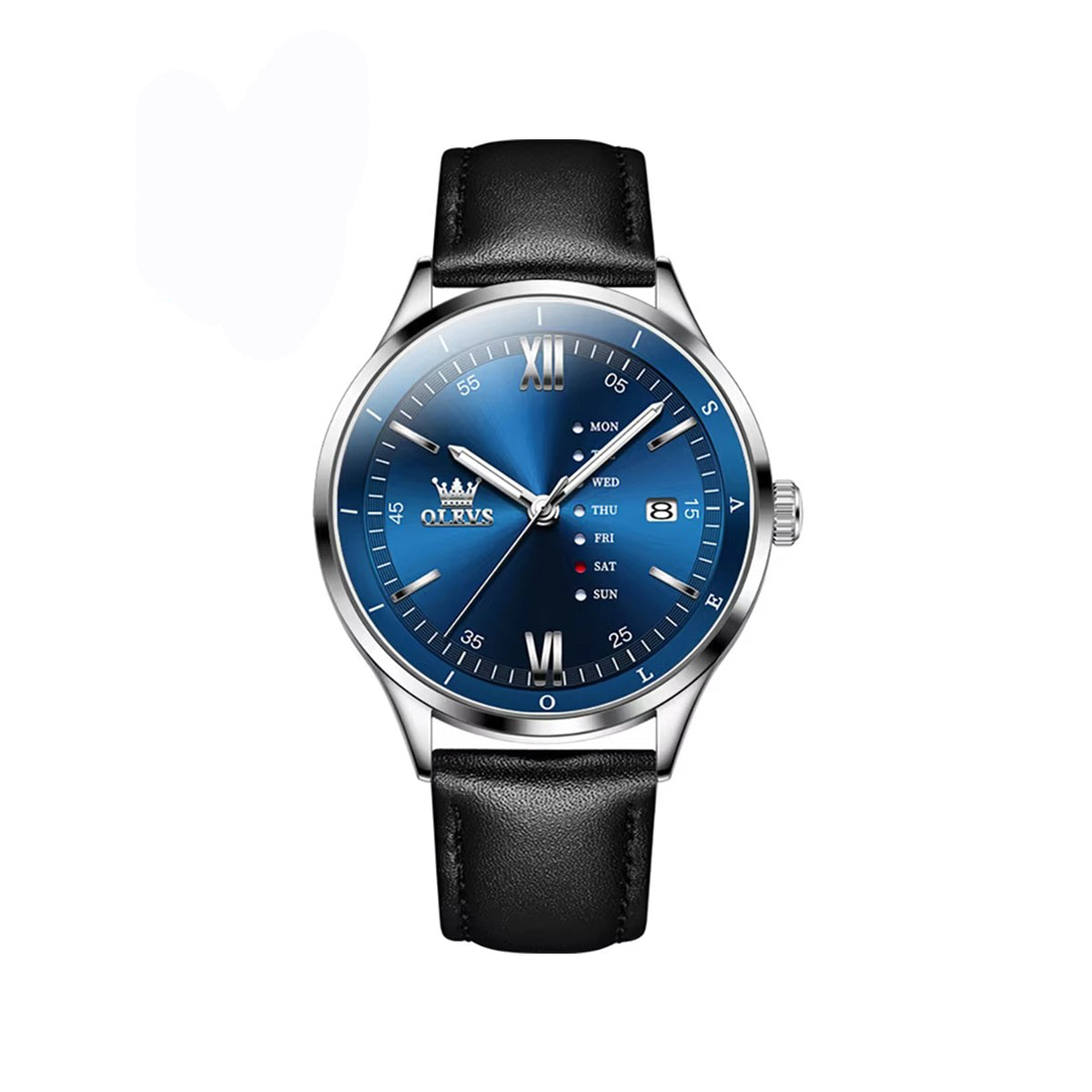 OLEVS 2931 Quartz Leather Strap Calendar Men's Watch-Silver Blue